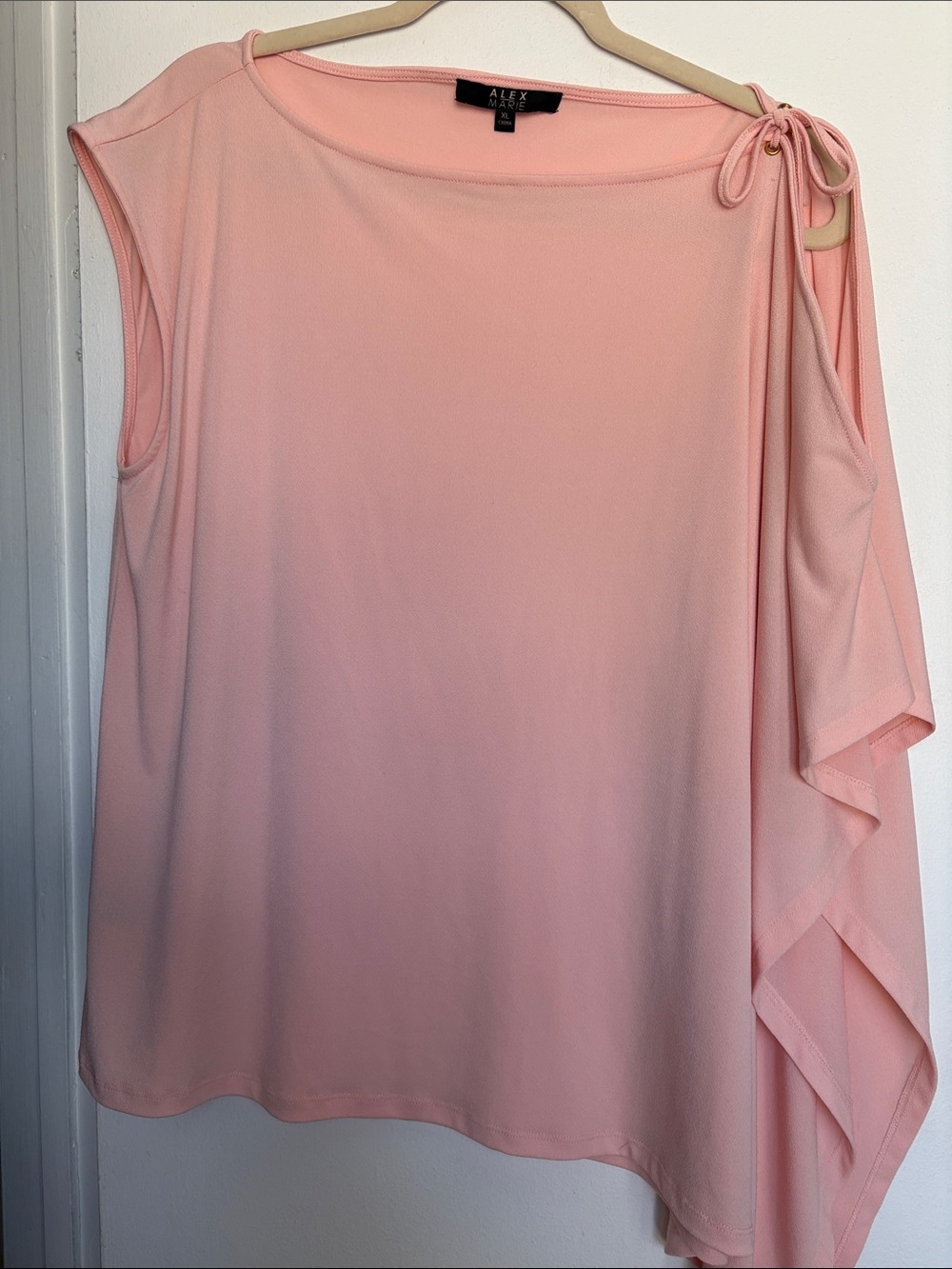 Alex Marie Light Pink One-Shoulder Tie Detail Blouse